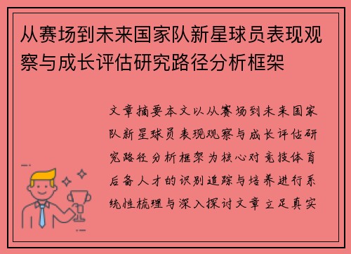 从赛场到未来国家队新星球员表现观察与成长评估研究路径分析框架